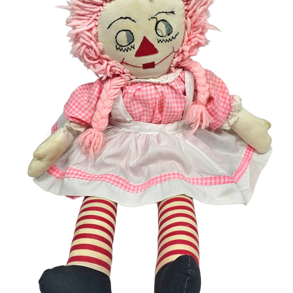 Unique OOAK Large 24" Raggedy Ann Doll w/Pink Pigtail Braid Hair & Gingham Dress - Picture 3 of 16